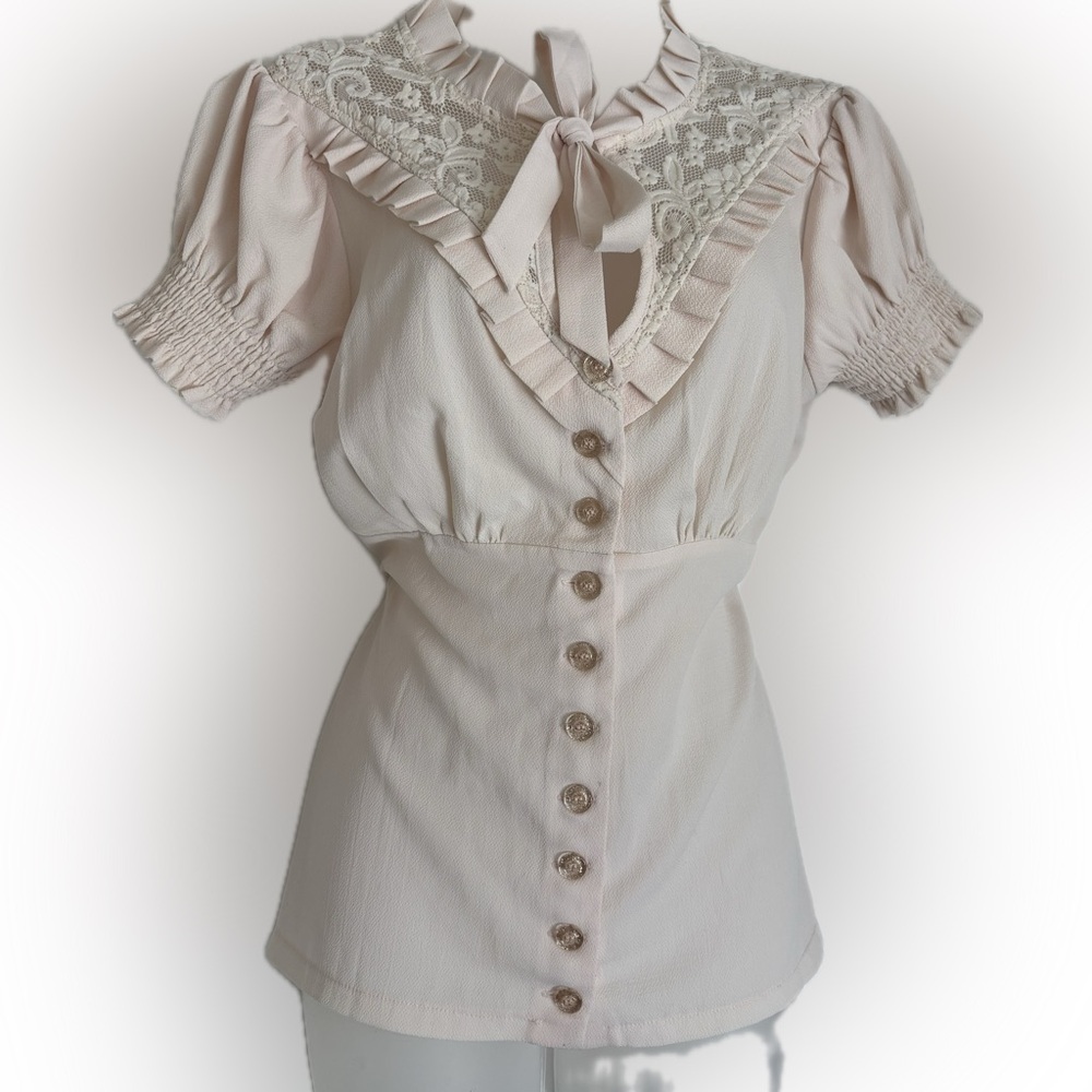 Kitten D’Amour cream necktie poet blouse